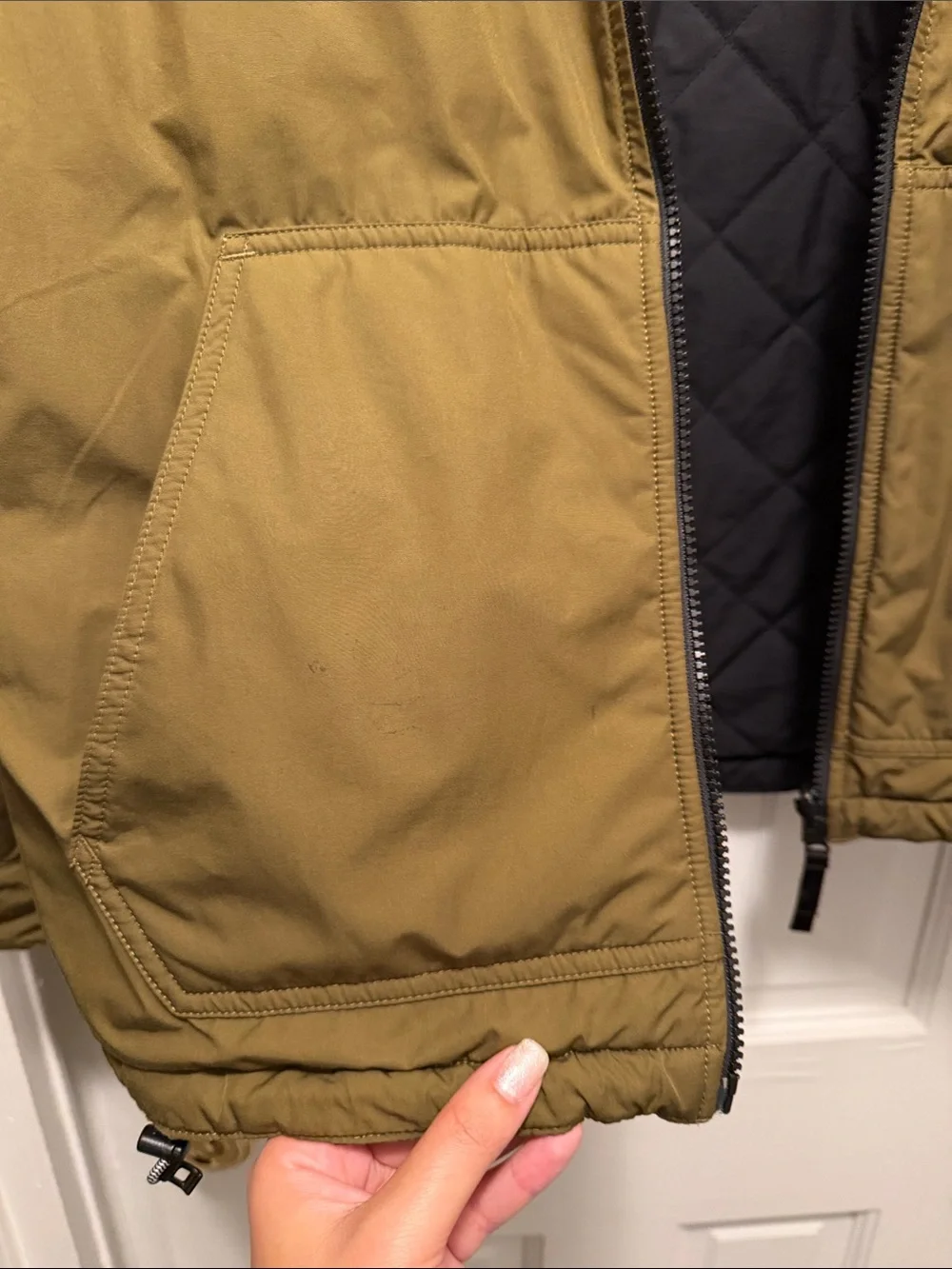 The North Face Men's reversible Black Bomber Jacket with Olive Interior M